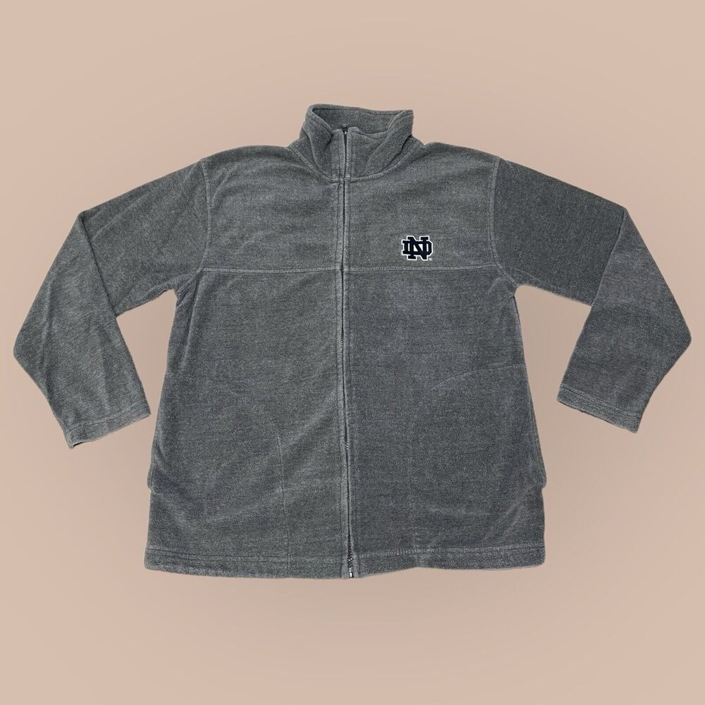 Vintage Notre Dame Full Zip Pullover Fleece Mens Size Small Grey Weatherproof